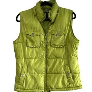 Faded Glory Snap Pea Green Puffer Vest Womens M 8-10 Utility Cargo Zip Pkts Warm